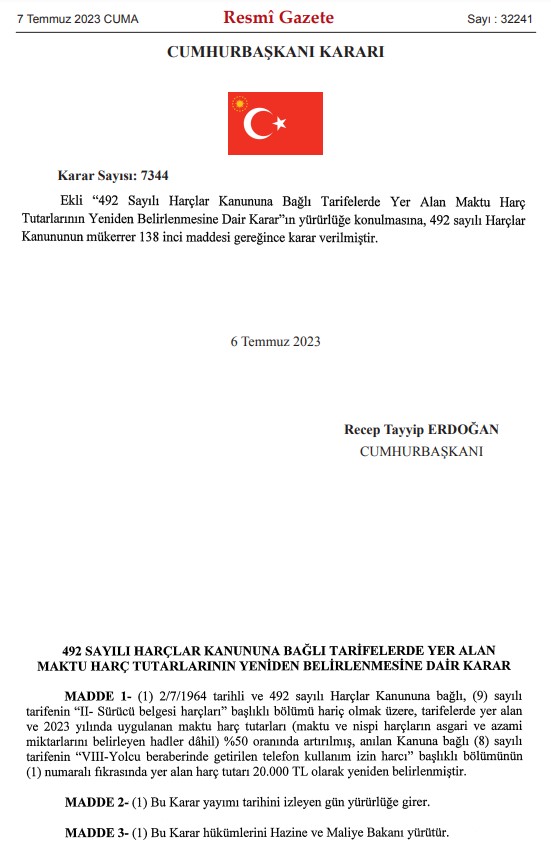 Harçlar Kanunu'na bağlı tarifelerde maktu harç tutarlarına yüzde 50 zam-1