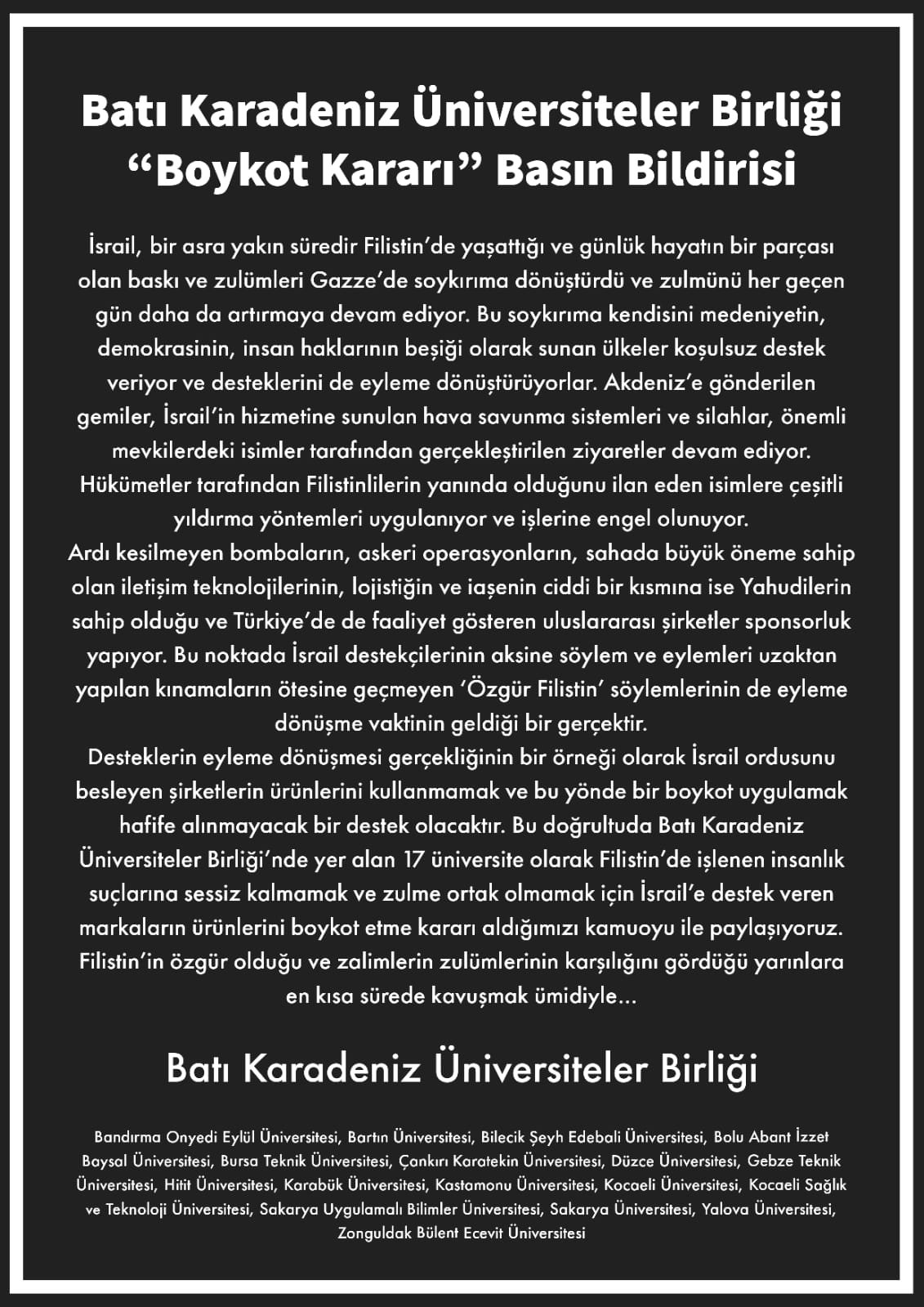 AİBÜ’den “Boykot Kararı”