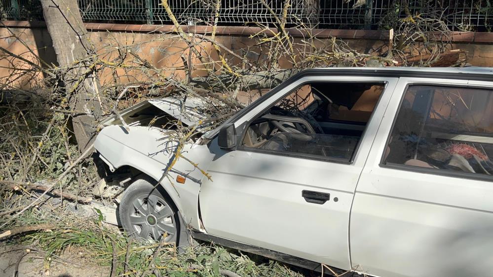 Otomobilin Çarptığı Ağaç Üzerine Devrildi, Yangın Çıktı 1 Yaralı3