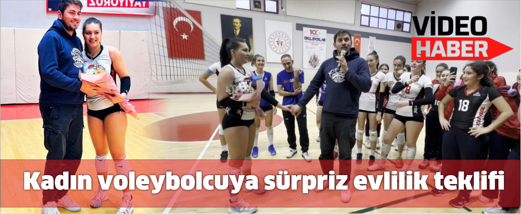 Kadın voleybolcuya sürpriz evlilik teklifi