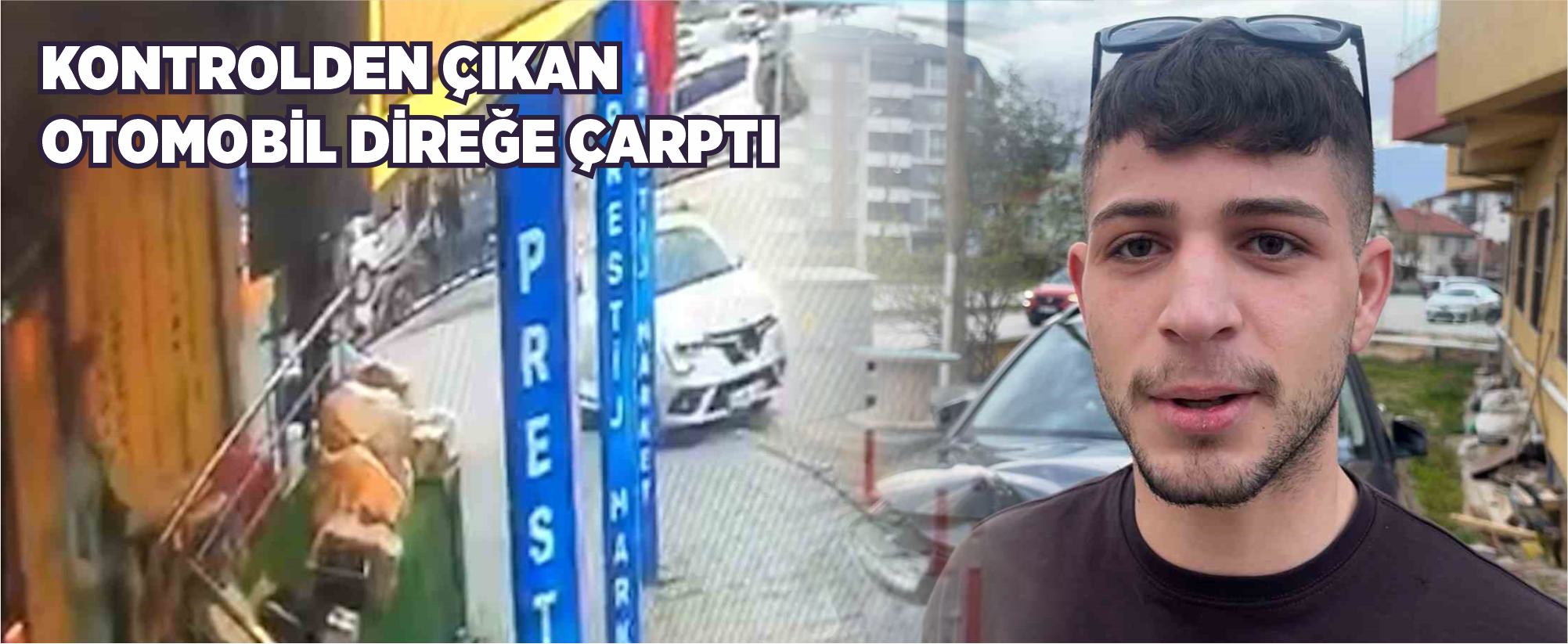 Kontrolden çıkan otomobil direğe çarptı