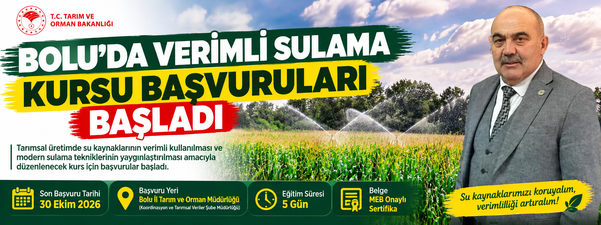 Bolu’da verimli sulama kursu başvuruları başladı