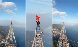 150 metre yükseğe tırmanıp Türk bayrağı açtı