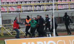Tribünden atlayan Sakaryasporlu taraftarlar kelepçeyle sahadan çıkartıldı