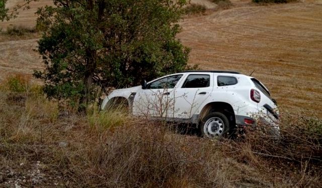 Yoldan çıkan cip devrilmekten son anda kurtuldu