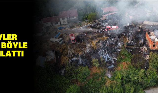 Alevler geceyi böyle aydınlattı: Yanan köy havadan görüntülendi