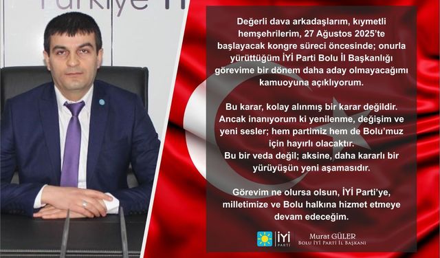 İYİ Parti Bolu İl Başkanı Kongre Öncesi Aday Olmayacağını Açıkladı