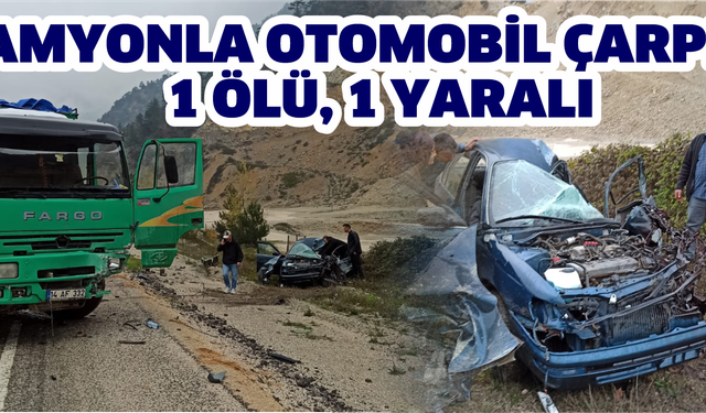 KAMYONLA OTOMOBİL ÇARPIŞTI: 1 ÖLÜ, 1 YARALI