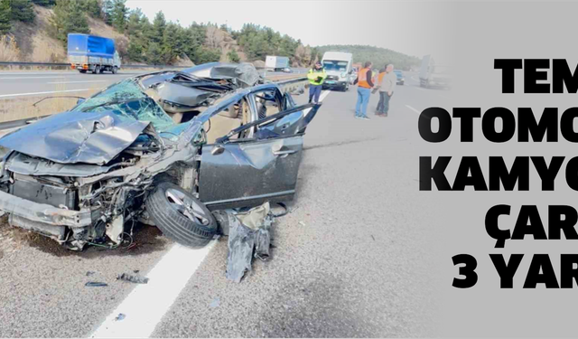 TEM’de otomobil kamyona çarptı: 3 yaralı