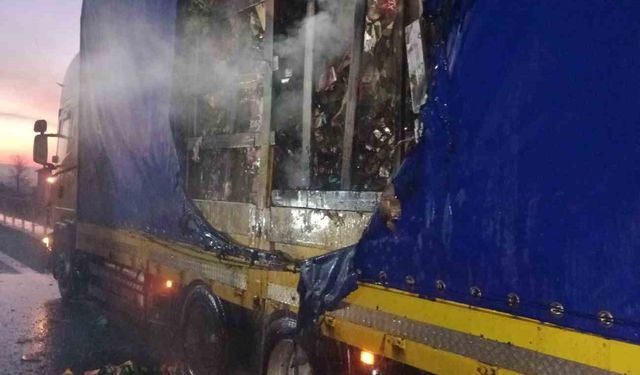 Bolu’da kuruyemiş yüklü dorse yandı