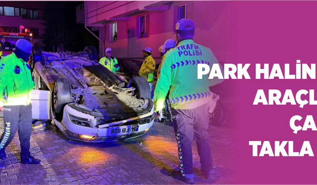Bolu’da park halindeki araçlara çarpıp takla attı
