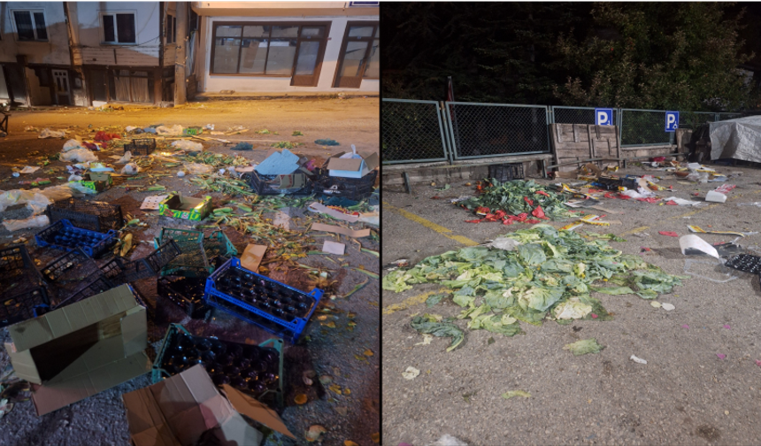 Mudurnu Pazarından Sonra Sokaklar Çöplerle Doldu: Temizlik İşçileri Gece Boyunca Çalıştı